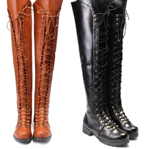 Laden Sie das Bild in den Galerie-Viewer, Over The Knee High Boots Lace Up Gladiator Women's Shoes - FUCHEETAH