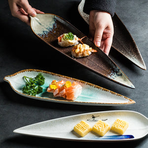 Long Tree Leaf Shaped Ceramic Plate Sushi Creativity