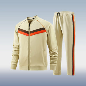 Men's Stand Collar Long Sleeve Two-piece Set Cardigan Zipper Sports Suit