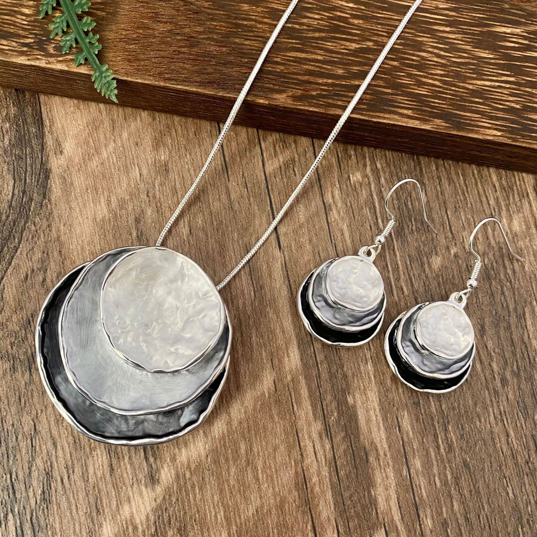 Color Painting Oil Three-layer Ring Hollow Pendant Earrings And Necklace Set for Occasions