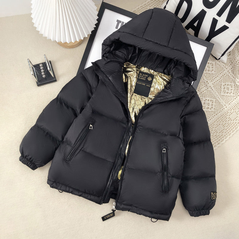 Winter New Children's Clothing, Down Jacket Thickened Black Gold Coat