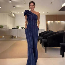 Charger l'image dans la galerie, Waist-tight Diagonal Collar Shoulder-baring Stringy Selvedge Striped Jumpsuit apparel