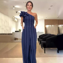 Charger l'image dans la galerie, Waist-tight Diagonal Collar Shoulder-baring Stringy Selvedge Striped Jumpsuit apparel