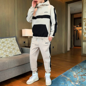 Two Piece sport Suit Men Fashion Hooded Jacket Coat Pants