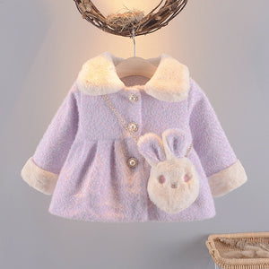 Girls' single-breasted western furry lapel coat