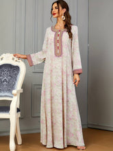 Charger l&#39;image dans la galerie, Allover Print Embroidered Abbaya, Elegant Button Decor Maxi