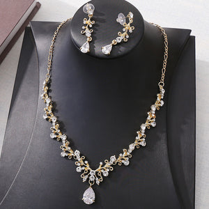 Bridal Rhinestone Zircon Earring Necklace set for Occasions