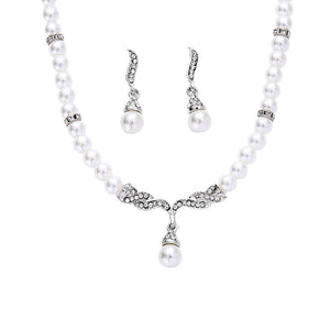 Angel Wing Pearl Necklace Earring Set for Occasions