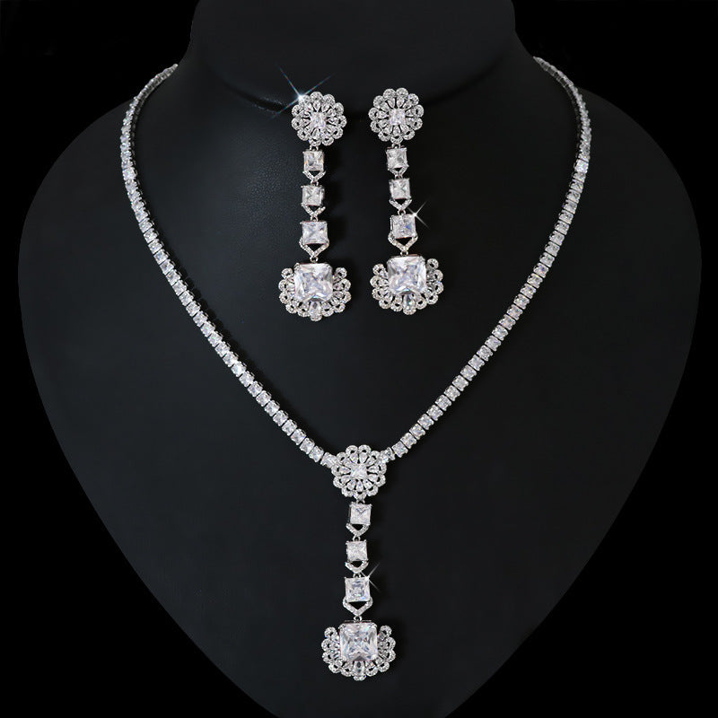 Light Luxury Premium Zircon Pendant Necklace Earring Set