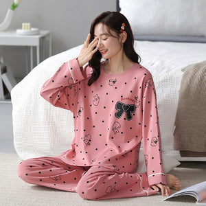 Loose Print Pajamas Women Autumn Winter Pyjama Set Long Sleeves