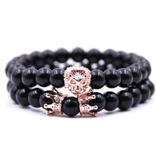 Cargar imagen en el visor de la galería, Micro Inlay Double Crown Set Bracelet Copper Bracelet Natural Stone Bracelet