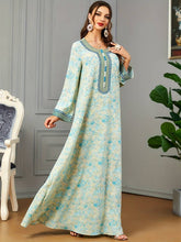 Charger l&#39;image dans la galerie, Allover Print Embroidered Abbaya, Elegant Button Decor Maxi