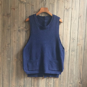 All-match solid color knitted vest vest