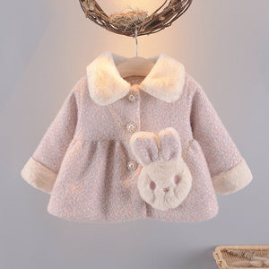 Girls' single-breasted western furry lapel coat