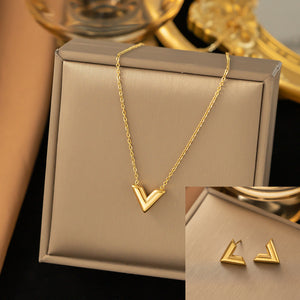 Stainless Steel Necklace Earrings Women's Jewelry Suit