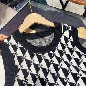 Diamond Jacquard Letter Geometric Vest Vest Women