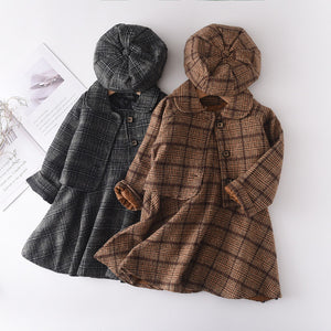 Kids Three-piece Suit Of Woolen New Vest Skirt Coat Beret