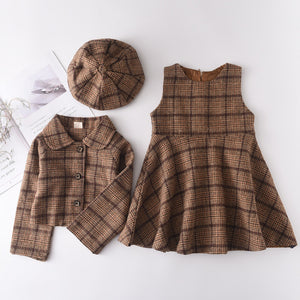 Kids Three-piece Suit Of Woolen New Vest Skirt Coat Beret