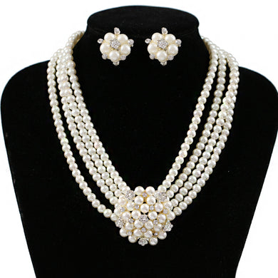 Rhinestone Pearl Snowflake Necklace And Earring Set