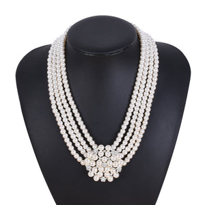 Rhinestone Pearl Snowflake Necklace And Earring Set