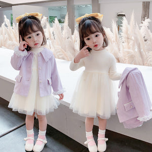 Girls Long Sleeve Coat Princess Dress Two-piece Suit