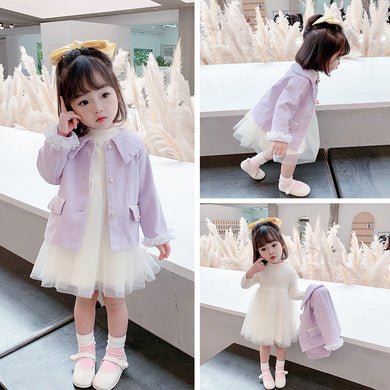 Girls Long Sleeve Coat Princess Dress Two-piece Suit