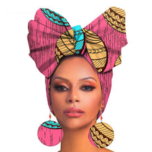 Cargar imagen en el visor de la galería, Fashion Printed Cotton Turban Exaggerated Earrings