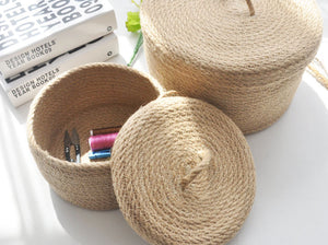 Japanese Style Linen Table Top Sundries Storage Basket