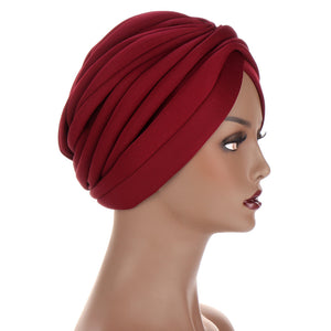 New Headwraps Hats For Women Solid Twist Ruffle Cotton Caps Chemo Beanies Turban Headwear