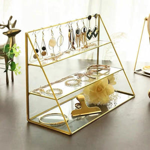 Retro Brass Glass Three-Layer Jewelry Rack Earrings Bracelet Jewelry Store Shopping Mall Storage Display Display Stand Issued On Behalf Of