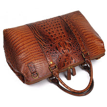 Cargar imagen en el visor de la galería, Brown Croc Print Real Leather Duffle Bag For Weekend Traveling