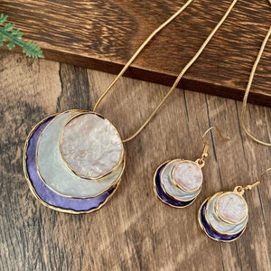 Color Painting Oil Three-layer Ring Hollow Pendant Earrings And Necklace Set for Occasions