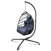 Charger l&#39;image dans la galerie, Swing Egg Chair With Stand Indoor Outdoor, UV Resistant Cushion Hanging Chair With Guardrail And Cup Holder, Anti-Rust Foldable Aluminum Frame Hammock Chair, 350lbs Capacity For Porch Backyard