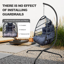 Charger l&#39;image dans la galerie, Swing Egg Chair With Stand Indoor Outdoor, UV Resistant Cushion Hanging Chair With Guardrail And Cup Holder, Anti-Rust Foldable Aluminum Frame Hammock Chair, 350lbs Capacity For Porch Backyard