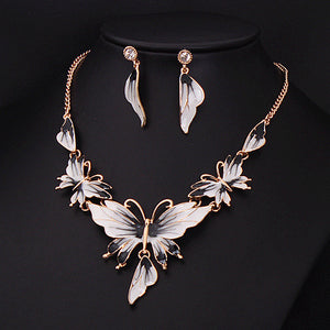 Drop Oil Butterfly Necklace Earring Set for Occasions