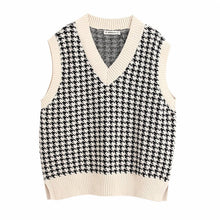 Laden Sie das Bild in den Galerie-Viewer, Houndstooth knitted vest vest