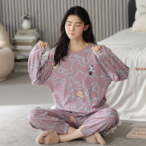 Loose Print Pajamas Women Autumn Winter Pyjama Set Long Sleeves