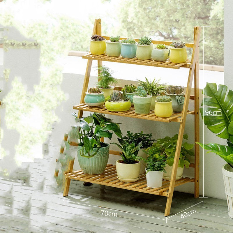 Balcony Flower Stand Wooden Multi-layer Indoor Floor Rack