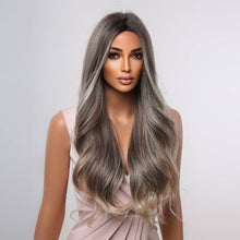 Cargar imagen en el visor de la galería, Brown Mixed With Blonde White Wigs For Women Long Wavy Middle Part  Natural Looking Synthetic Wig