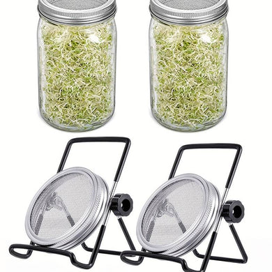 2pcs, Mason Jar Stainless Steel Sprouting Stands + 2 Pcs Stainless Steel Sprouting Germination Jar Lids