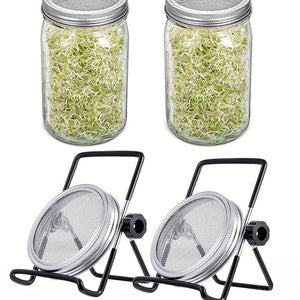 2pcs, Mason Jar Stainless Steel Sprouting Stands + 2 Pcs Stainless Steel Sprouting Germination Jar Lids