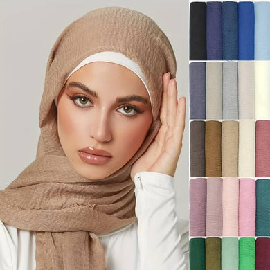 Wrinkle Bubble Hijab Soft Thin Breathable Gauze Solid Color