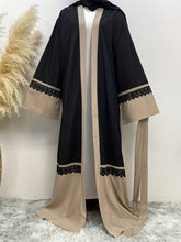 Charger l&#39;image dans la galerie, Color Block Tie Waist Abbaya, Elegant Lace Stitching Maxi Length Kaftan