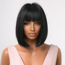 Charger l&#39;image dans la galerie, Short Bob Straight Black Wigs For Women With Bangs Heat Resistant