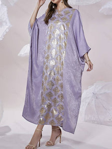 Floral Print Batwing Sleeve Abbaya, Elegant Notched Neck Maxi