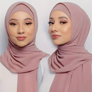 2pcs/set Solid Color Chiffon Hijab Thin Breathable Turban Long &Soft