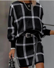 Laden Sie das Bild in den Galerie-Viewer, Large Plaid Pullover Long Sleeve Woolen Skirt Suit Two-piece Set