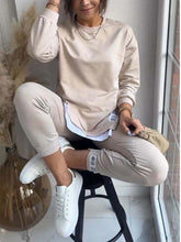 Charger l&#39;image dans la galerie, Women&#39;s Sports Suit Fashion Slit Design Sweatshirt Top And Slim-fit Trousers Sweatpants Casual Two Piece Set Outfit