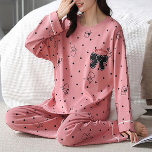 Loose Print Pajamas Women Autumn Winter Pyjama Set Long Sleeves