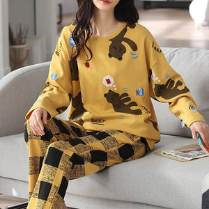 Loose Print Pajamas Women Autumn Winter Pyjama Set Long Sleeves